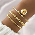 3pcs New Fashion Gold Plated Peach Heart Pendant Beaded Bracelet Round Charm Bangle Set for Women Jewelry Set Gift