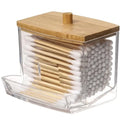 New Cotton Swab Toothpick Dispenser Box Acrylic Cotton Swab Storage Box Round 2-grids Storage Canister with Bamboo Lid