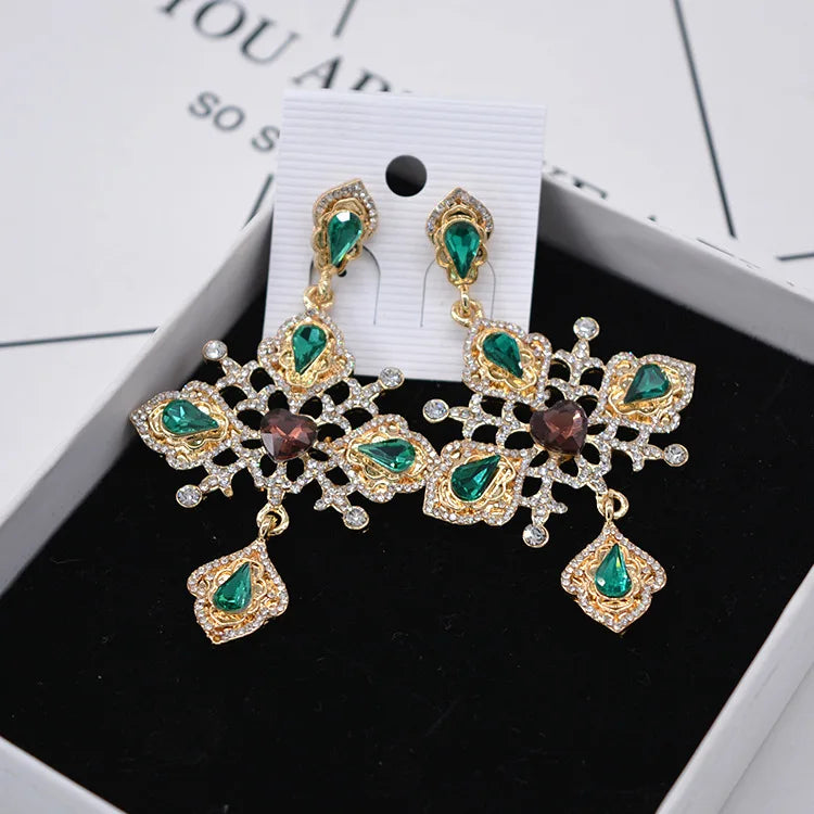 Exaggerated Style Lavish Gemstone Diamond-Inlaid Fashionable Cross Earrings Royal Vintage Earrings for Women