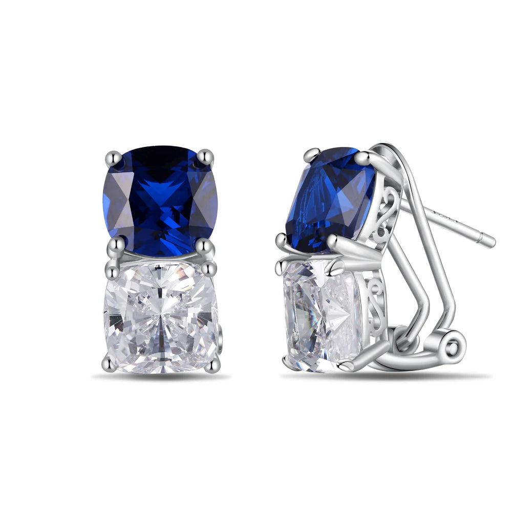 Dylam Top High Jewelry S925 Silver Rhodium Plated Non Fade 5A Cubic Zirconia Diamond Sapphire Double Stones Clip on Earrings