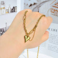 MECYLIFE Puzzle Chains Necklace Cute Heart Stainless Steel Necklace Women's 18k Gold Heart Necklace