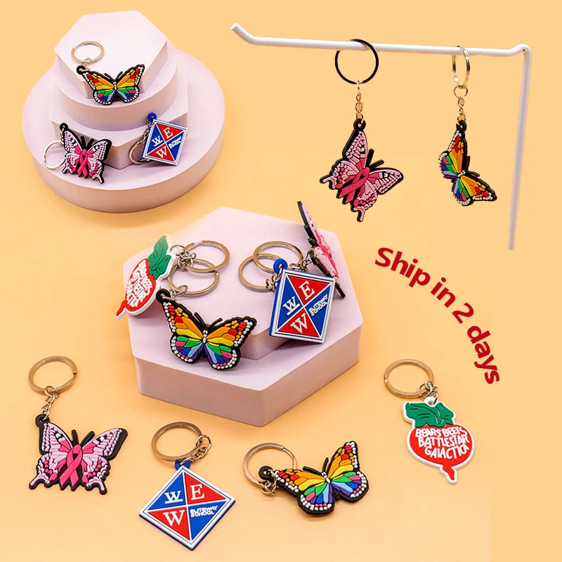 Trending Products 2025 Wholesale Custom Rubber Butterfly Movie Series Creative Souvenir Bag Charms Keychains for Promotions