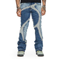 New Italy Fahion Men's Distressed Destroyed Badge Pants Art Patches Biker Blue White Jeans Slim Trousers Men Denim Jeans