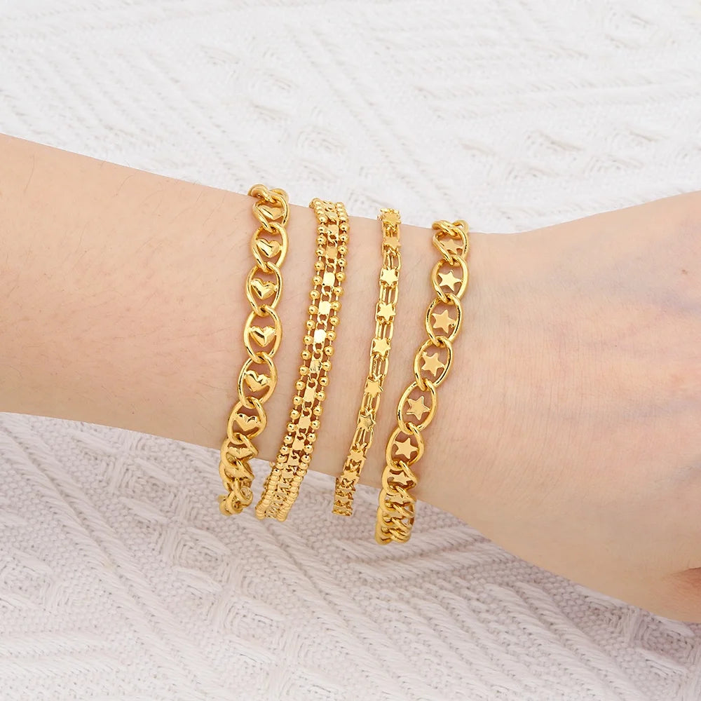 Jxx Fast Delivery 24K Gold Plated Brass Personalised Womens Fashion Charm Bracelets Good Price Bead Bracelets