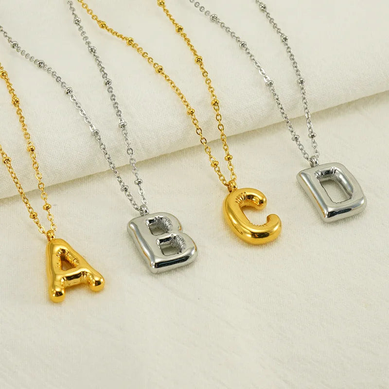 Fashion Jewelry Necklaces Gold Plated 26 Letters Charm Necklace Stainless Steel Bubble Letter Pendants Women's Necklace
