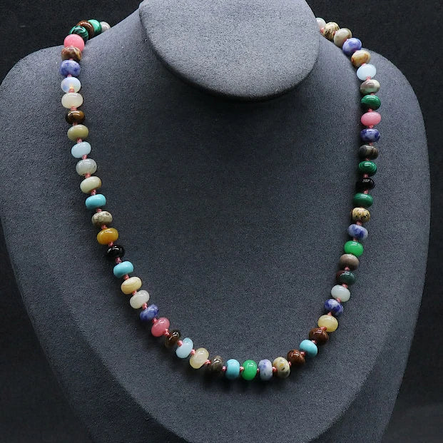 Wholesale Rondelle Stone Knot Beaded Necklaces Jewelry Gemstone With Alloy Findings 8mm Bead Length 48CM 18.5Inch