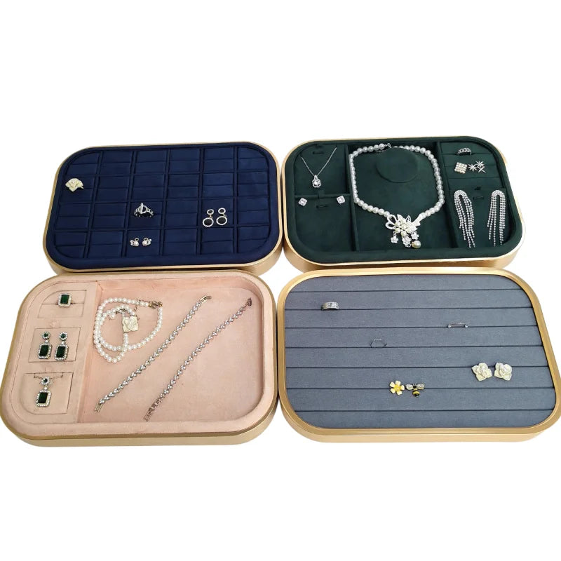 Multifunctional Metal Beige Jewelry Pallets Ring Earrings Necklace Jewellery Display Tray for Showroom