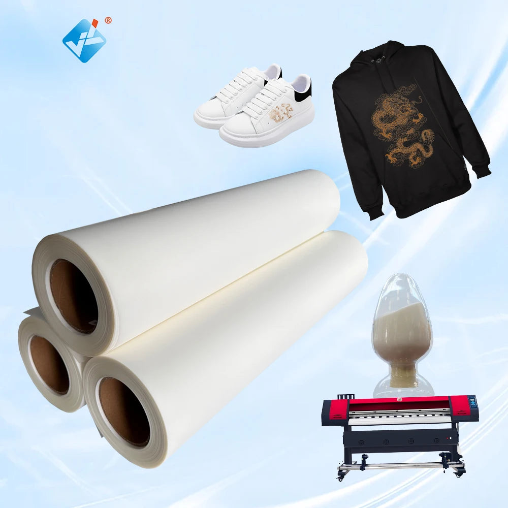 White Ink Dtf Premium Dtf Film Roll 30cm 33cm 60cm Single Side Hot Peel Pet Film Roll for t Shirts Digital Printing