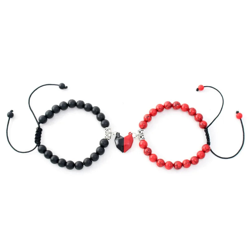2022 Fashion 2pcs/set Natural Stone Beads Yoga Bracelet for Lovers Distance Heart Magnet Couple Bracelets Friendship Jewelry