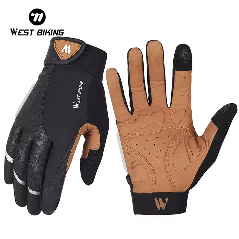 WEST BIKING Winter Warm Full Finger Mountain Racing Bike Gloves High Elastic Adjustable Outdoor Sports Bicycle Gloves