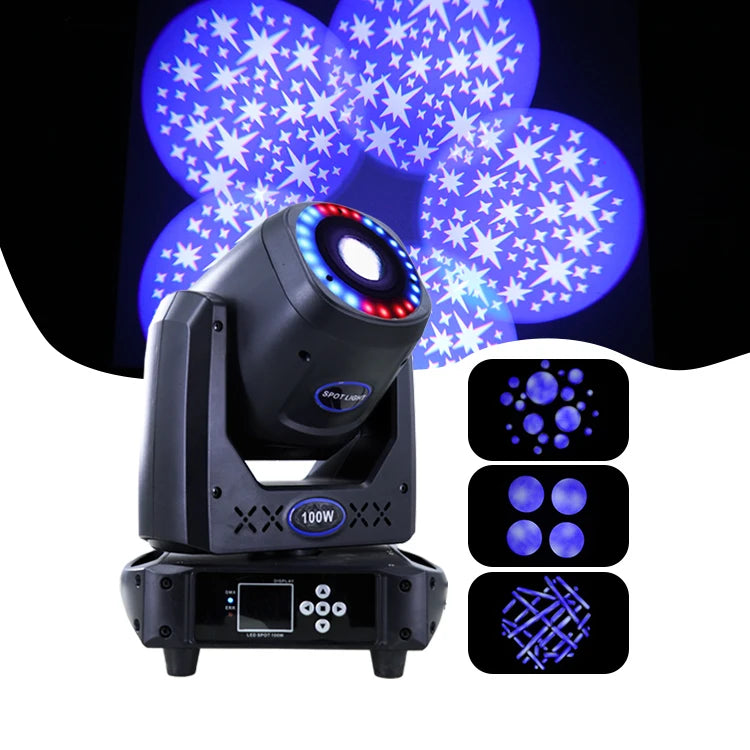 100W 120W Mini Led Beam Pattern Gobo Lighting DMX SIM Spot Moving Head Led Stage Lights