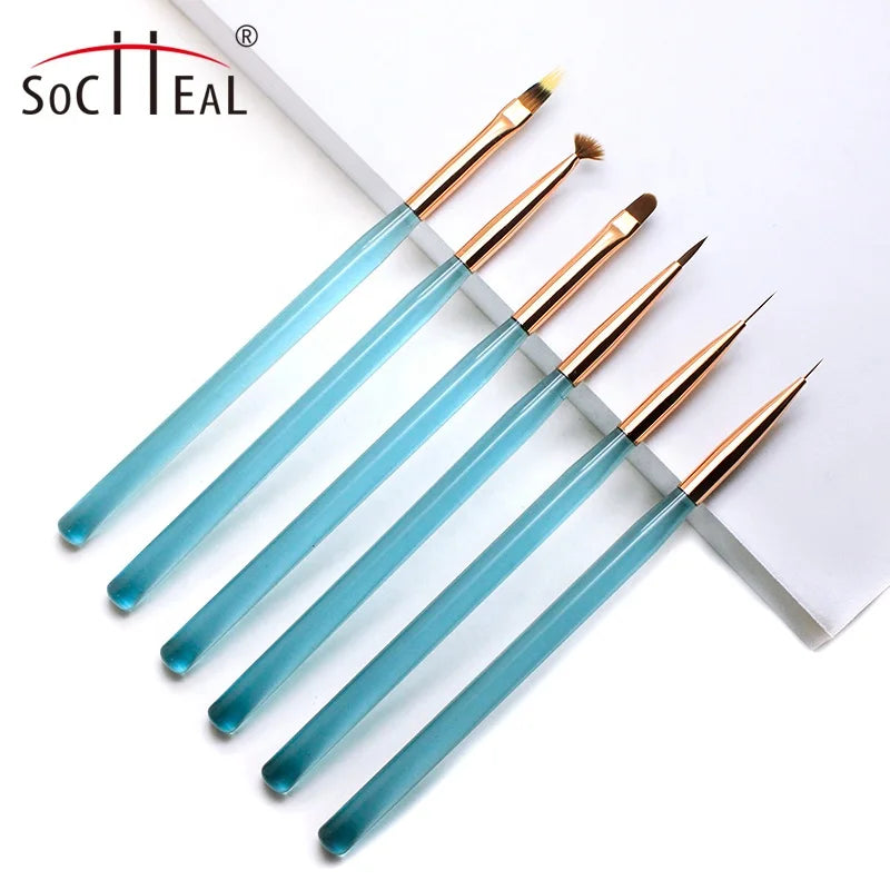 Yalixin OEM Professional Manicure Tools Custom Logo Blue Handle Acrylic Nail UV Gel Brush Liner Brush for Nail Brush Set