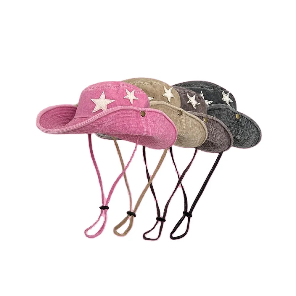 Casual Unisex Outdoor Fisherman Hat Climbing Fishing Camping Hiking Jungle Round Edge Cap Cotton  Boonie Hats Pink Cowgirl Hat
