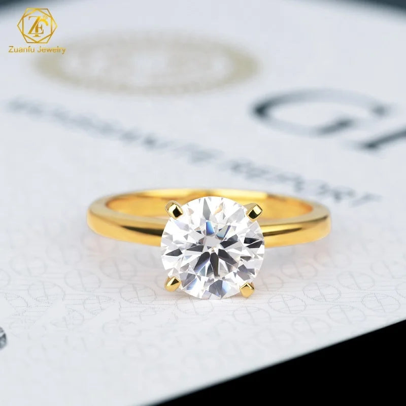 Classics Design Moissanite Ring 8mm 2ct Women's 925 Sterling Silver Wedding Jewelry Party Gift Elegant Stone 925 Sterling Silver