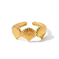 N&S Modern 18K Gold Plated Stainless Steel Shell Ring Tarnish-Free Beach-Inspired Engagement Anniversary Jewelry or Gift
