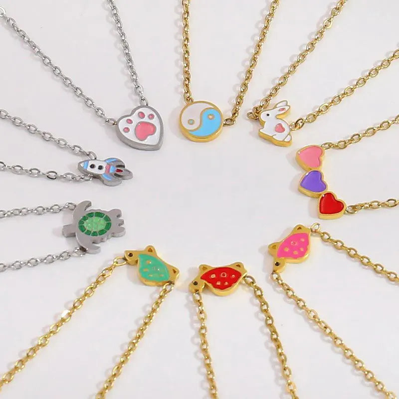 Wholesale Fashion Jewellery Stainless Steel Gold Plated Ladies Colorful Enamel Animal Charm Neckless Pendant Necklace