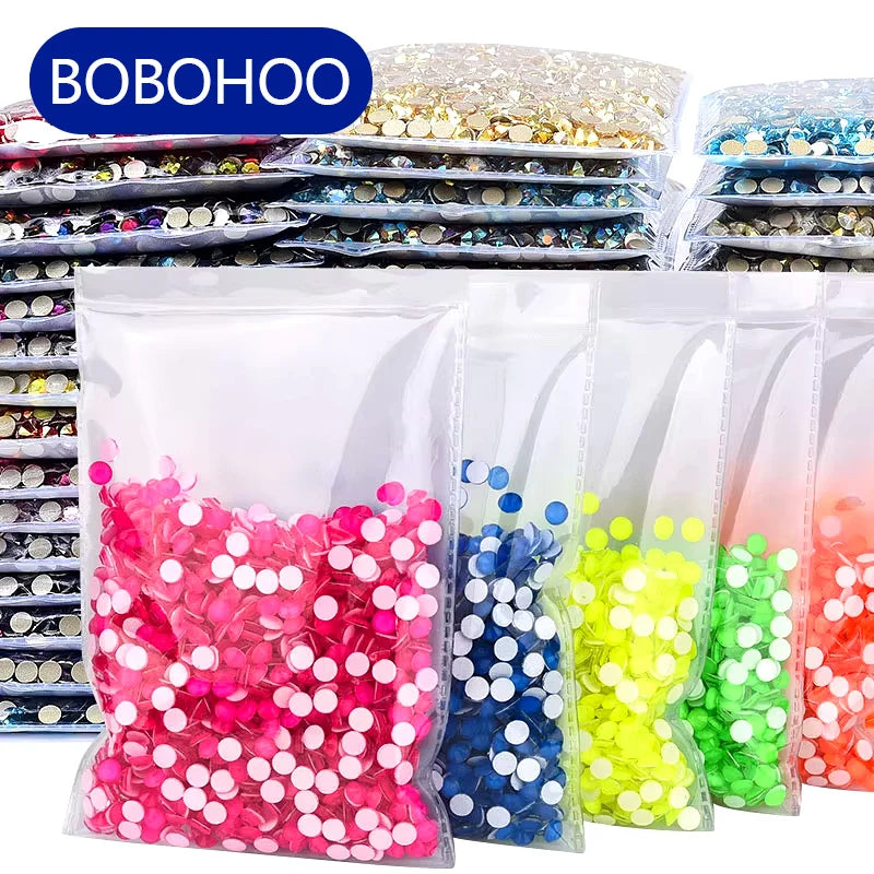 BOBOHOO Wholesale Non Hotfix Glass Flatback Bling Fluorescent Nail Art Neon Rhinestones for UV Light for Shoes Clothes Garments MegaBDM