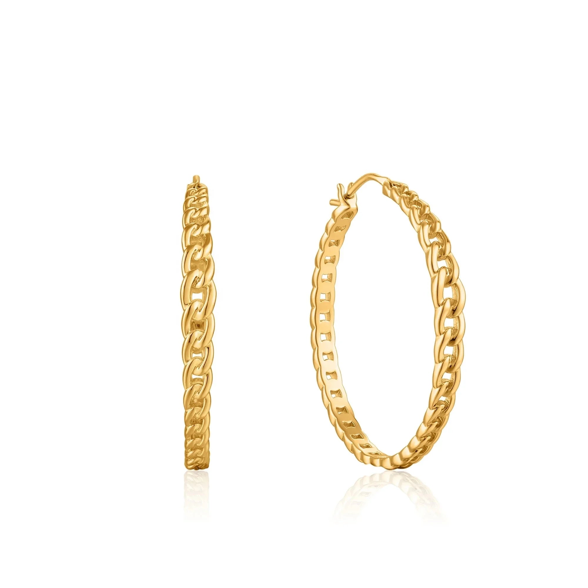 LOZRUNVE Plain Sterling Silver 925 Gold Curb Chain Link Large Hoop Earring Boho Jewelry