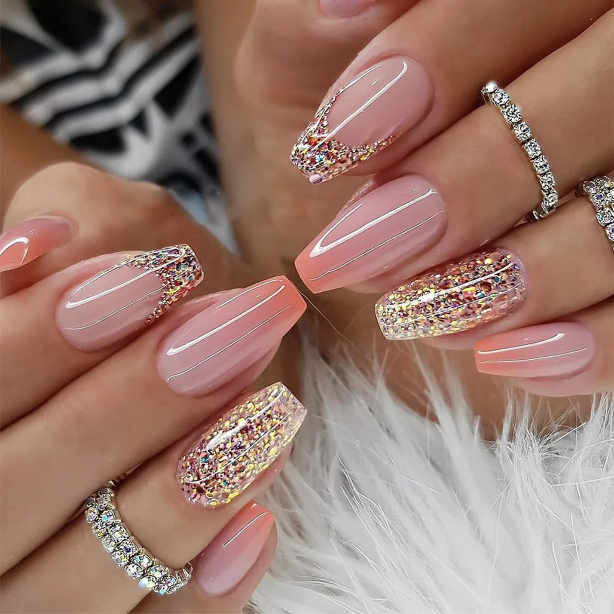 Cheap 24 Pcs Long Coffin Ballerina Glossy Full Cover Acrylic False Nail Tips Artificial Fingernails