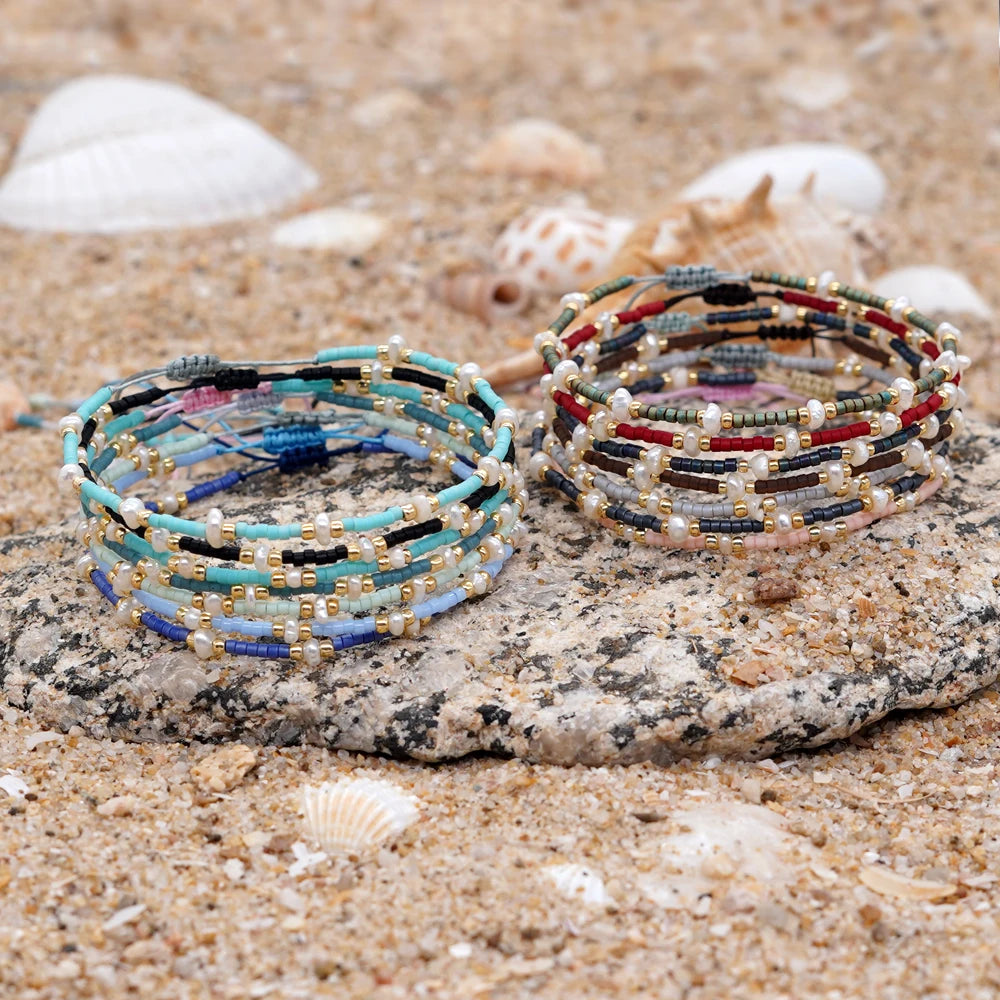 Go2boho Handmade Woven Mini Freshwater Pearl Bracelets Adjustable Summer Fine Fashion Jewelry Colorful Beaded Bracelet for Women