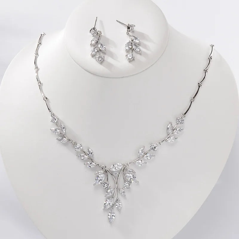 SLBRIDAL Rhinestones Crystals Cubic Zircon Wedding Jewelry Set Bridal CZ Necklace Earring Set Banquet Jewelry Set Women Jewelry