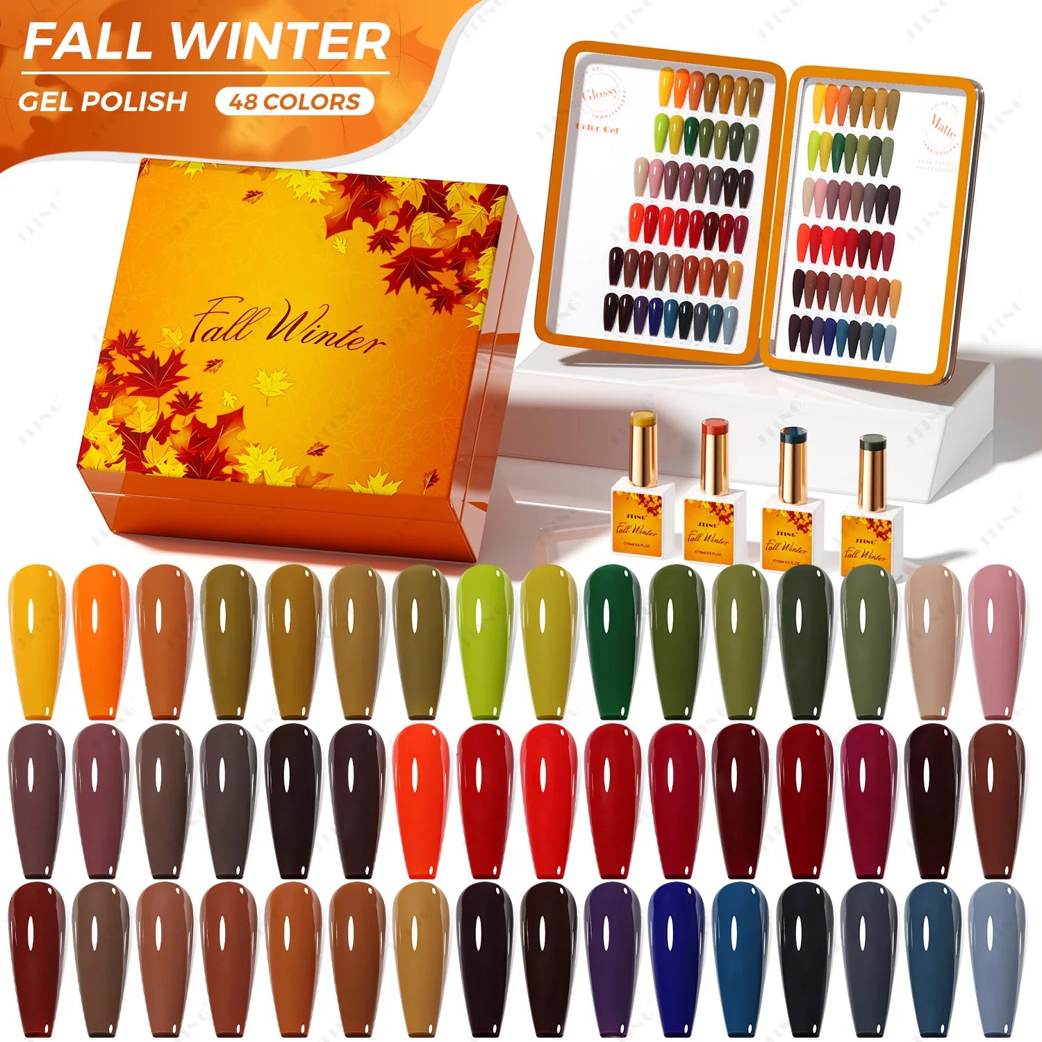 JTING Nails Supplies Salon Free Design Unique Seasonal Fall Winter 48colors Collection Gel Nail Polish Set Box OEM Private Label