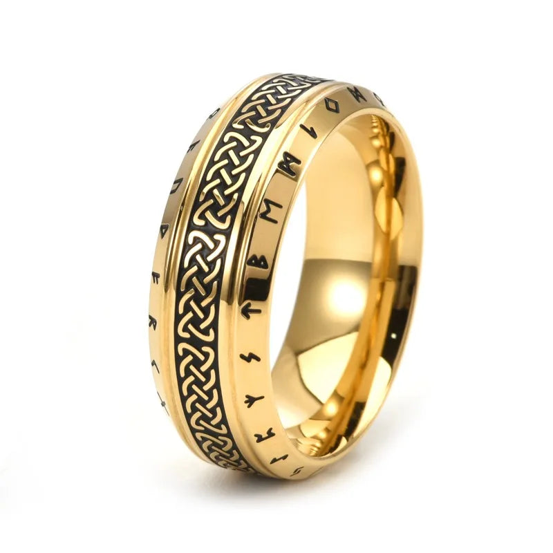 New Design  Ring Vintage Nordic Celtic Knot Viking Amulet Words Ancient Gold Stainless Steel Men Size 7-13 Ring Jewelry