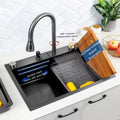 Black Nano Kitchen Sink 304 Stainless Steel Fruit and Vegetable Bowls Clean Multi-Function Large Hidden Waterfall Single Sink