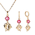 New Trend Cute Dolphin 18k Gold Plated Cubic Zirconia Earrings and Necklace Women Wholesale Fashion Jewelry Sets