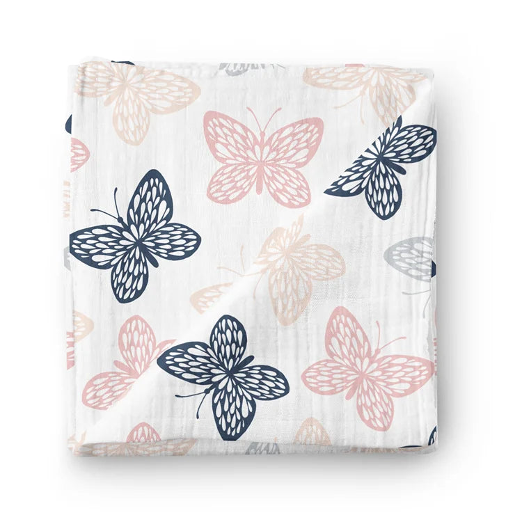 Custom Packaging Cotton Gauze Blanket Wholesale Butterfly Baby Muslin Swaddle