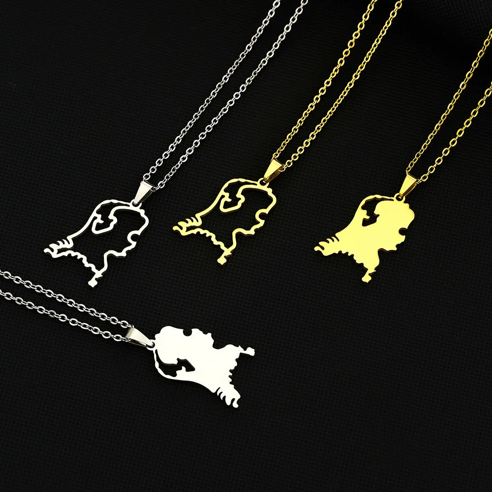 Manufacturer Stainless Steel Enameled Holland Map Chain Necklace 18K Gold Plated Enamel Netherlands Flag Map Pendant Necklace