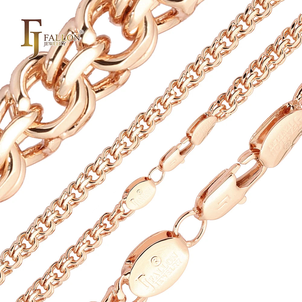 4.5mm+ FJ Fallon Fashion Jewelry Bismarck Spring Double Rolo Link Chain Plated in Rose Gold Brass Based Split