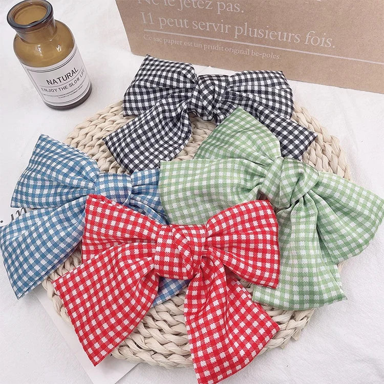 Wholesale Fashion Women Big Bowknot Hair Clips Check Pattern Butterfly Hair Clips for Thick Hair Women Accessories