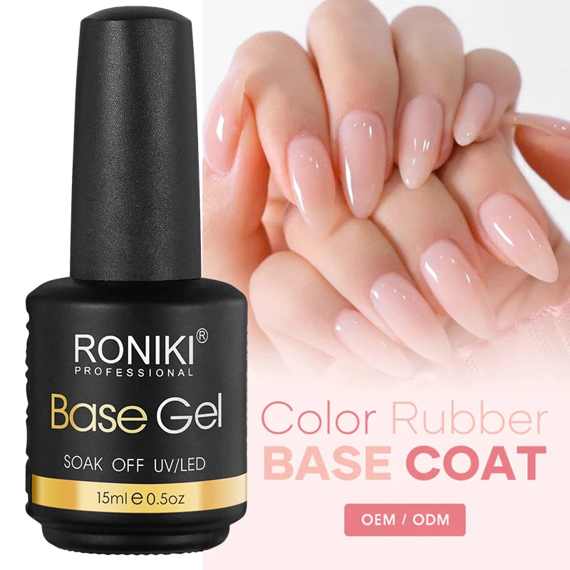 For RONIKI Wholesale Nail Soak-Off UV Gel with Hema-Free Rubber Base 15ml Private Label Nail Base Coat
