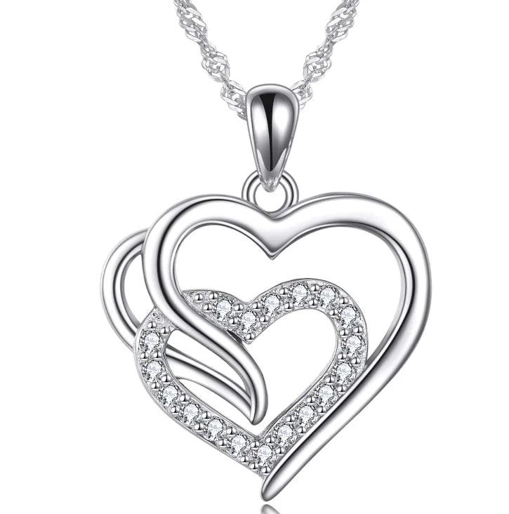 Wholesale Fine Jewelry Luxury 925 Sterling Silver Double Heart Pendant Necklace for Women