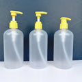 Beauty Shower Gel Bottle Body Hand Lotion 400ml Transparent Matte PET Round Plastic Bottle with Yellow Pump Head Dispenser