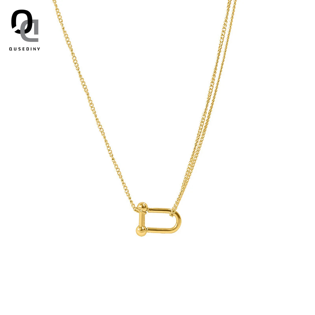 Trendy Thick Link Chain Wome Jewelry Minimalist Stainless Steel 18K Gold Plated Waterproof U Shape Horseshoe Choker Necklace