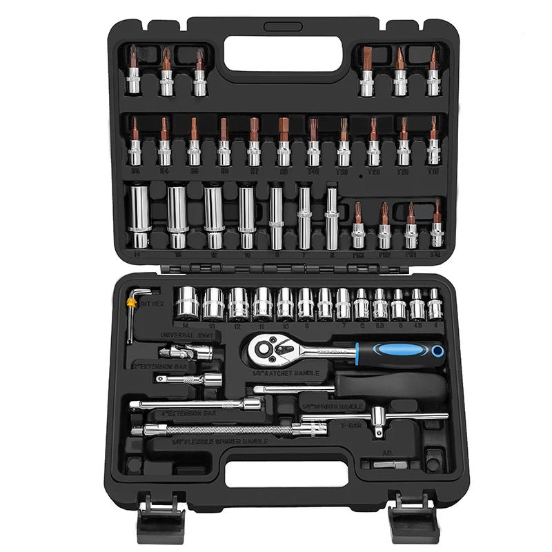 53 PCS Manual Mechanical Socket Wrench Tool 24T 72T Wrench Tool Box Automotive Repair Socket Wrench Tools for Cars and Bikes