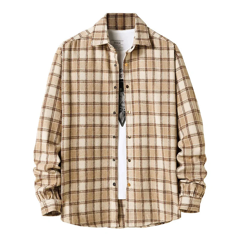 2023 Autumn and Winter New Fashion Men's Casual Plaid Shirt Long Sleeve Shirt