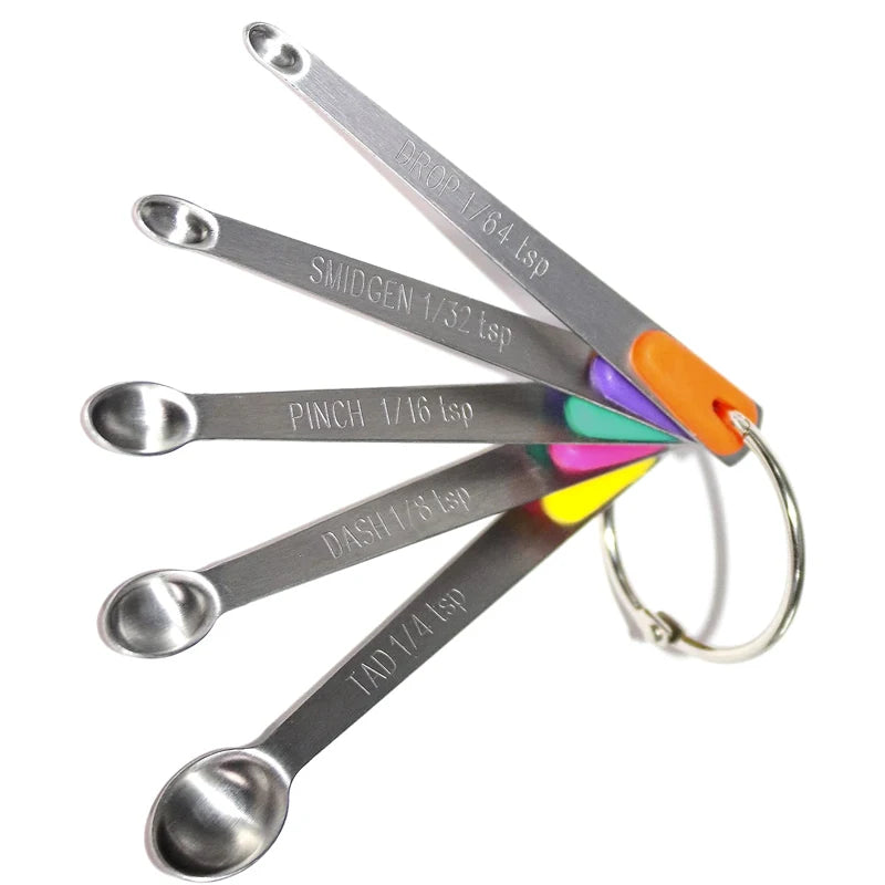 Hot Sale Eco-Friendly Stainless Steel Mini Measuring Spoon 5-piece Color Silicone Handle Baking Set with Scale