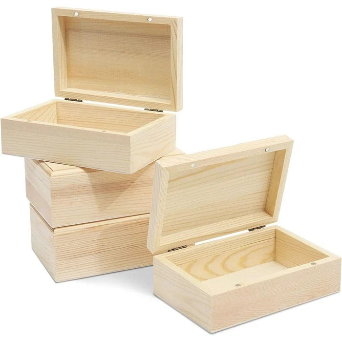 Unfinished Pine Gift Boxes for Keepsake Storage Stash Packaging Custom Wooden Box with Hinged Lid for Art and DIY Craft Hobbies
