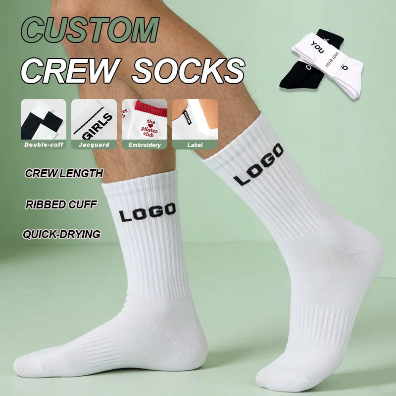 Jacquard Custom Crew Socks Custom Logo Free Custom Brand logo Free Samples Durable for Office Uniforms Employee Gifts