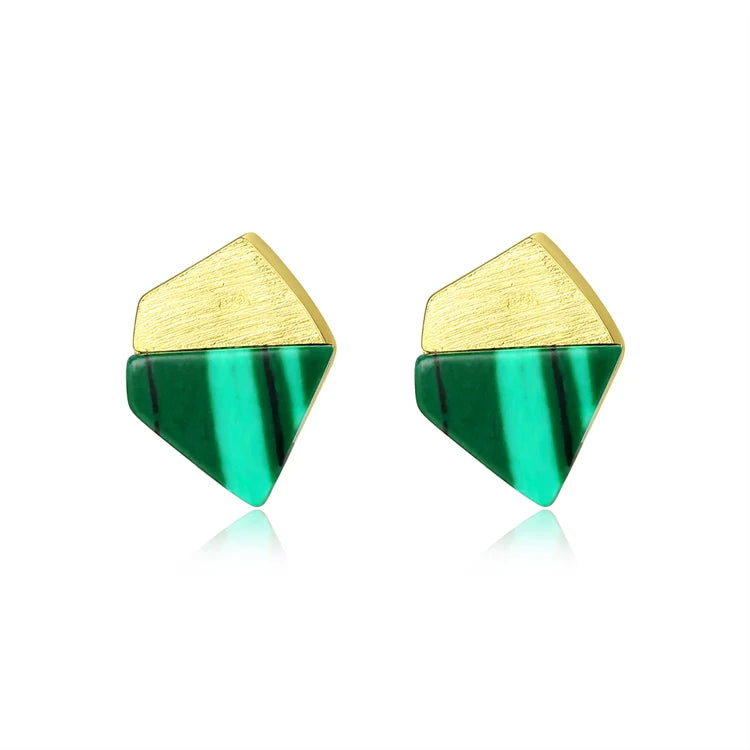 Minimalist Gemstone Jewelry 925 Sterling Silver Women Simple Geometric Irregular Malachite Stud Earrings For Girls