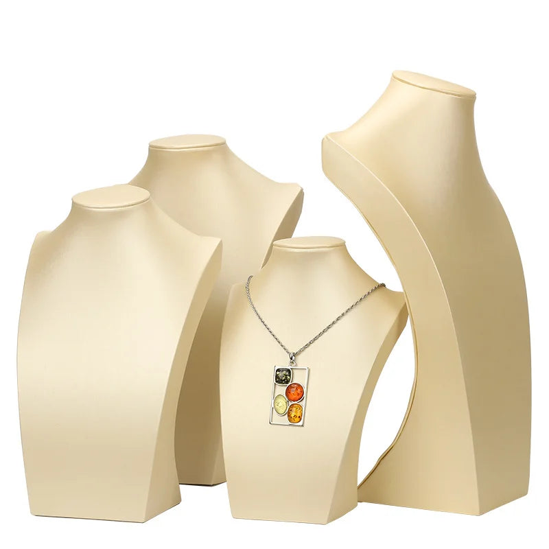 Custom Jewellery Necklace Display Stands White PU Leather Jewelry Displays Stand Series for Pendant Necklace Bust