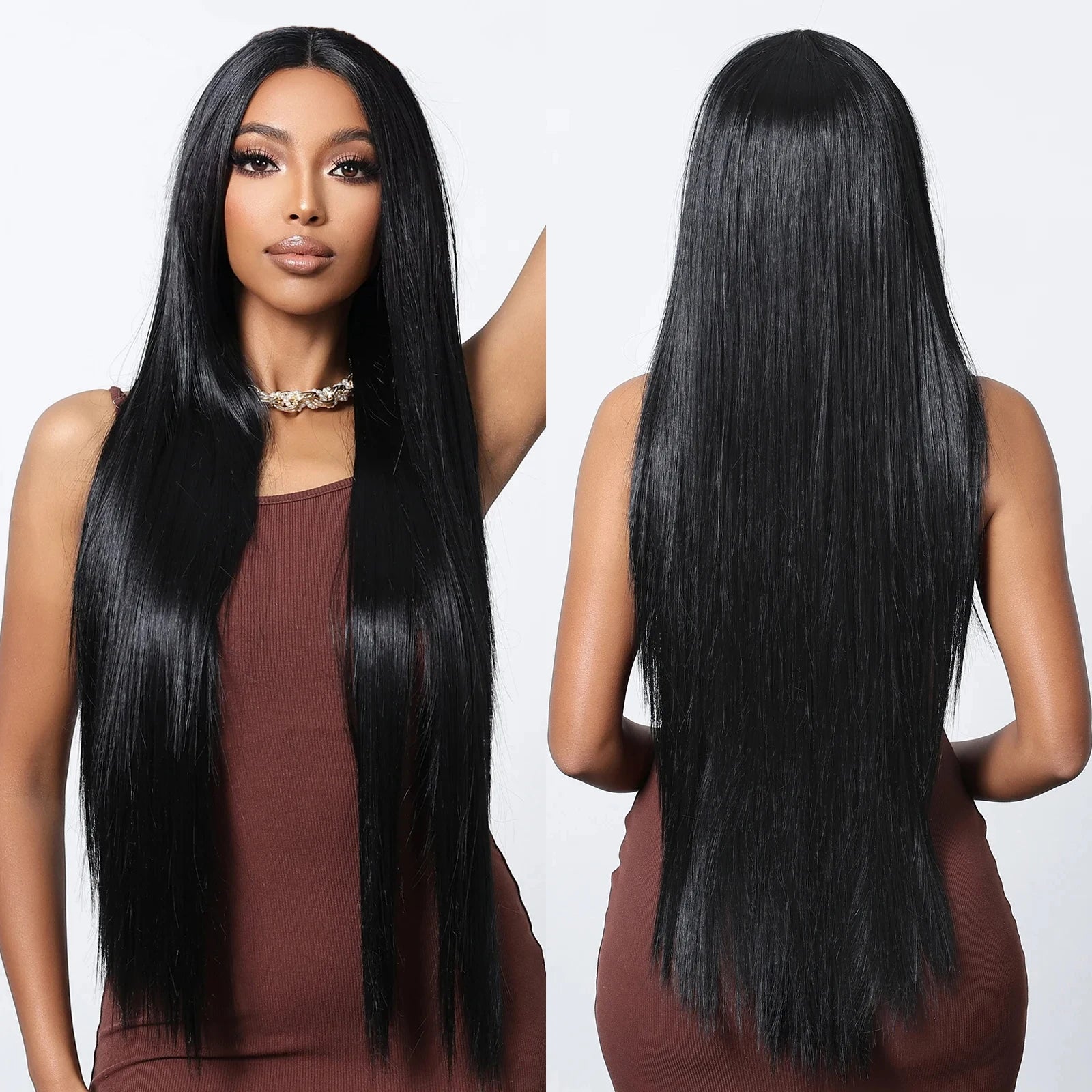 32 Inches Lace Front Wigs Black Long Straight Hair Wig for Women Party Daily High Quality High Density Heat Resistant Fiber