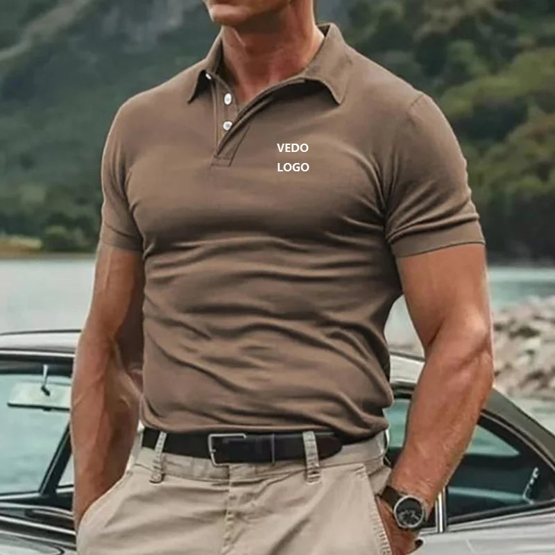 Sweatshirt US Size Custom Logo 85% Polyester 15% Cotton Leisure Fitness Polo Collar Goft Shirt Muscle Men Workout Sport T Shirt
