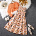 European Style Flower Girls' Fragrance Set Black Bow Round Neck Jacket+short Skirt Elegant Girl Party Children's Two-piece Set