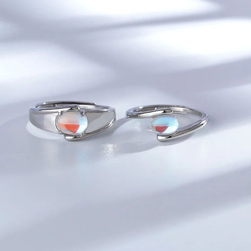 Couple Wedding Ring Wholesale Personality Open Adjustable Couple Ring Fashion Simple Moonstone Design Lover Ring for Men Women