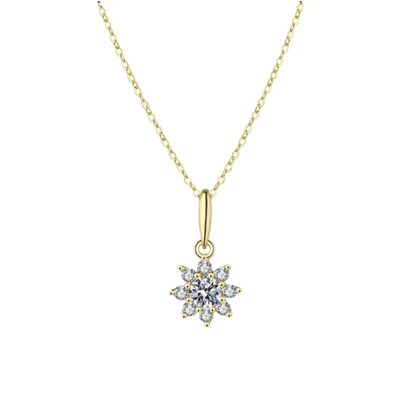 Fashion Jewelry 925 Sterling Silver Necklaces Sparkling Flower Snowflake Sunflower Diamond Gold Plated Necklaces for Women
