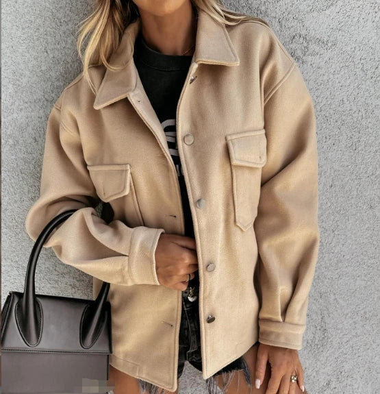 S-2XL New European and American Casual Jackets Fashionable Solid Color Single Breasted Woolen Jacket